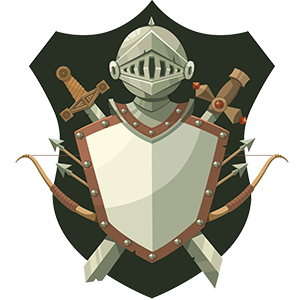 A knight's shield and helmet