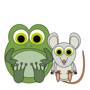 A frog and a mouse sitting side by side