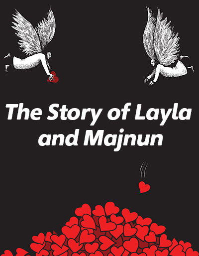 Cover for Layla and Majnun â€“ angels dropping hearts into a heap